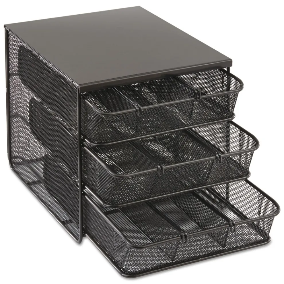 Safco 11.5 in. x 8.25 in. x 8.25 in. 7 Compartments 3 Drawer Hospitality Organizer - Black
