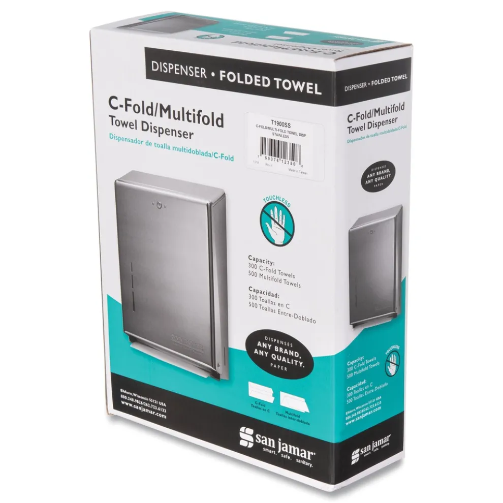 San Jamar 11.38 in. x 4 in. x 14.75 in. C-Fold/Multifold Towel Dispenser - Stainless Steel