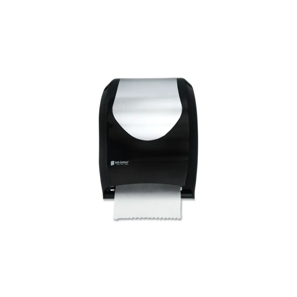 San Jamar T1370BKSS 16.75 in. x 10 in. x 12.5 in. Tear-N-Dry Touchless Roll Towel Dispenser - Black/Silver