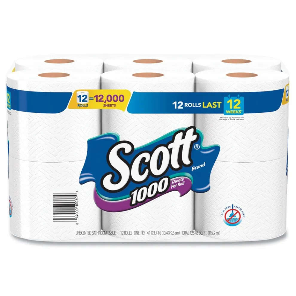 Scott 1-Ply 4.1 in. x 3.7 in. Septic Safe Toilet Paper - White (48/Carton)