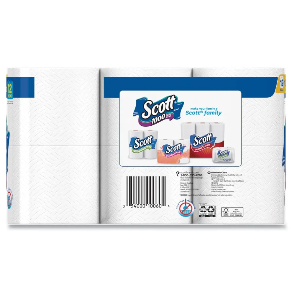 Scott 1-Ply 4.1 in. x 3.7 in. Septic Safe Toilet Paper - White (48/Carton)