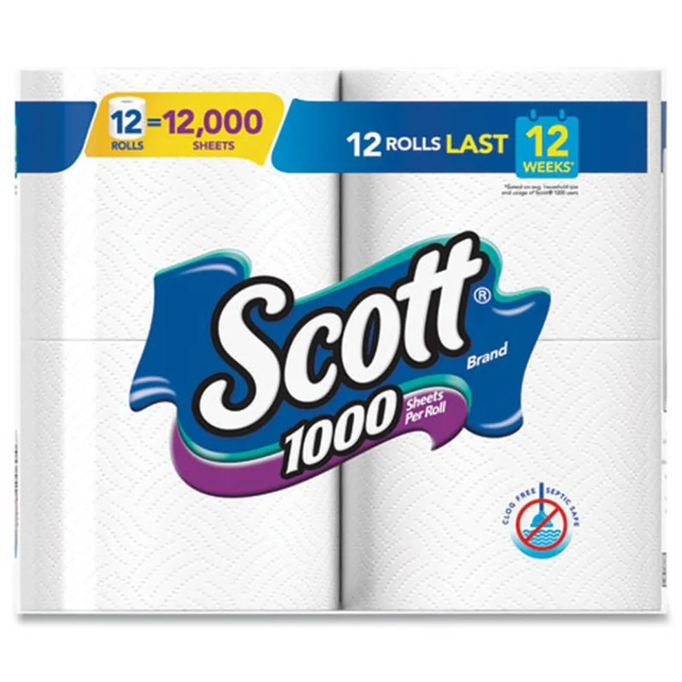 Scott 1-Ply 4.1 in. x 3.7 in. Septic Safe Toilet Paper - White (48/Carton)