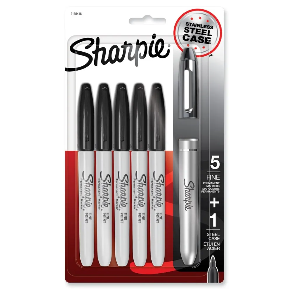 Sharpie Fine Bullet Tip Stainless Steel Single Marker Case Permanent Marker - Black (6/Pack)