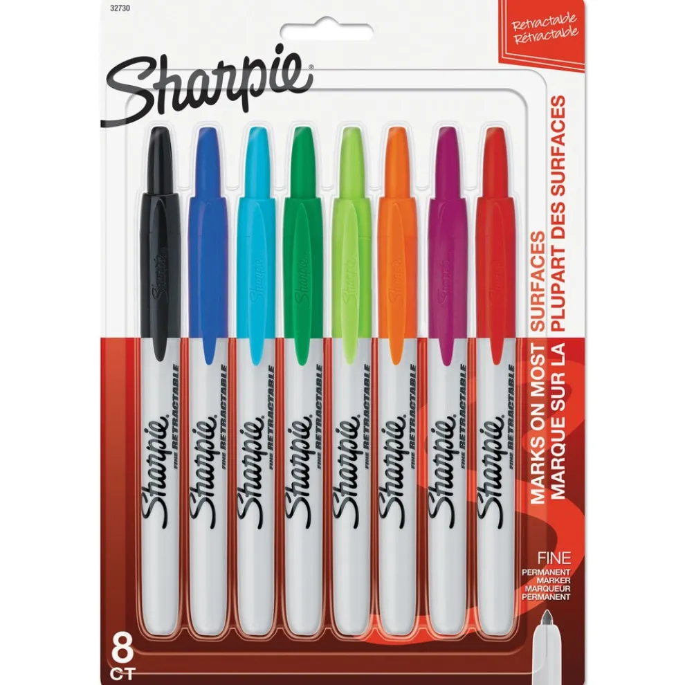 Sharpie Retractable Permanent Marker - Assorted Colors/Fine Bullet Tip (8/Set)