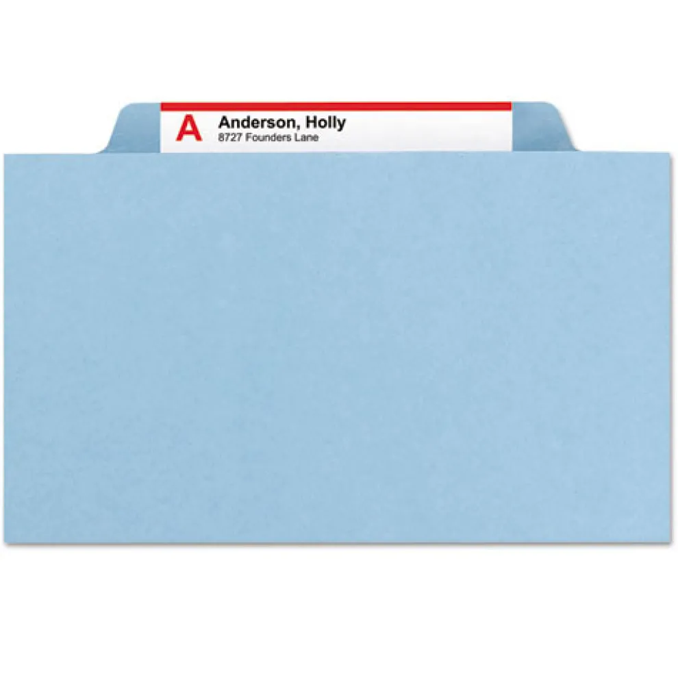 Smead 1 Divider Four SafeSHIELD Fasteners Legal Size Four-Section Pressboard Top Tab Classification Folders - Blue (10/Box)