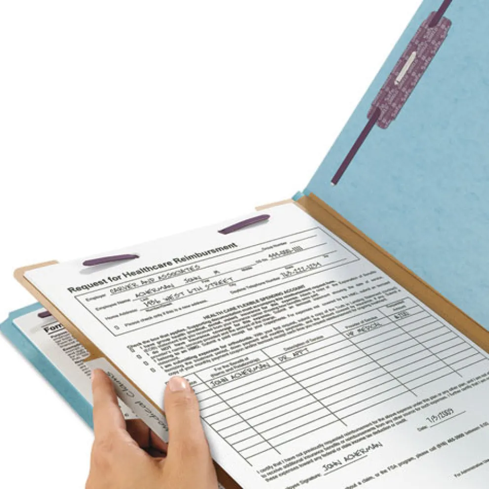 Smead 1 Divider Four SafeSHIELD Fasteners Legal Size Four-Section Pressboard Top Tab Classification Folders - Blue (10/Box)