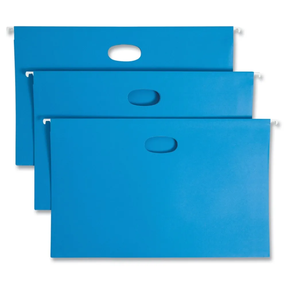 Smead 3 in. Capacity 1/5-Cut Tabs 1 Section Legal Size Hanging Pockets with Full-Height Gusset - Sky Blue (25/Box)