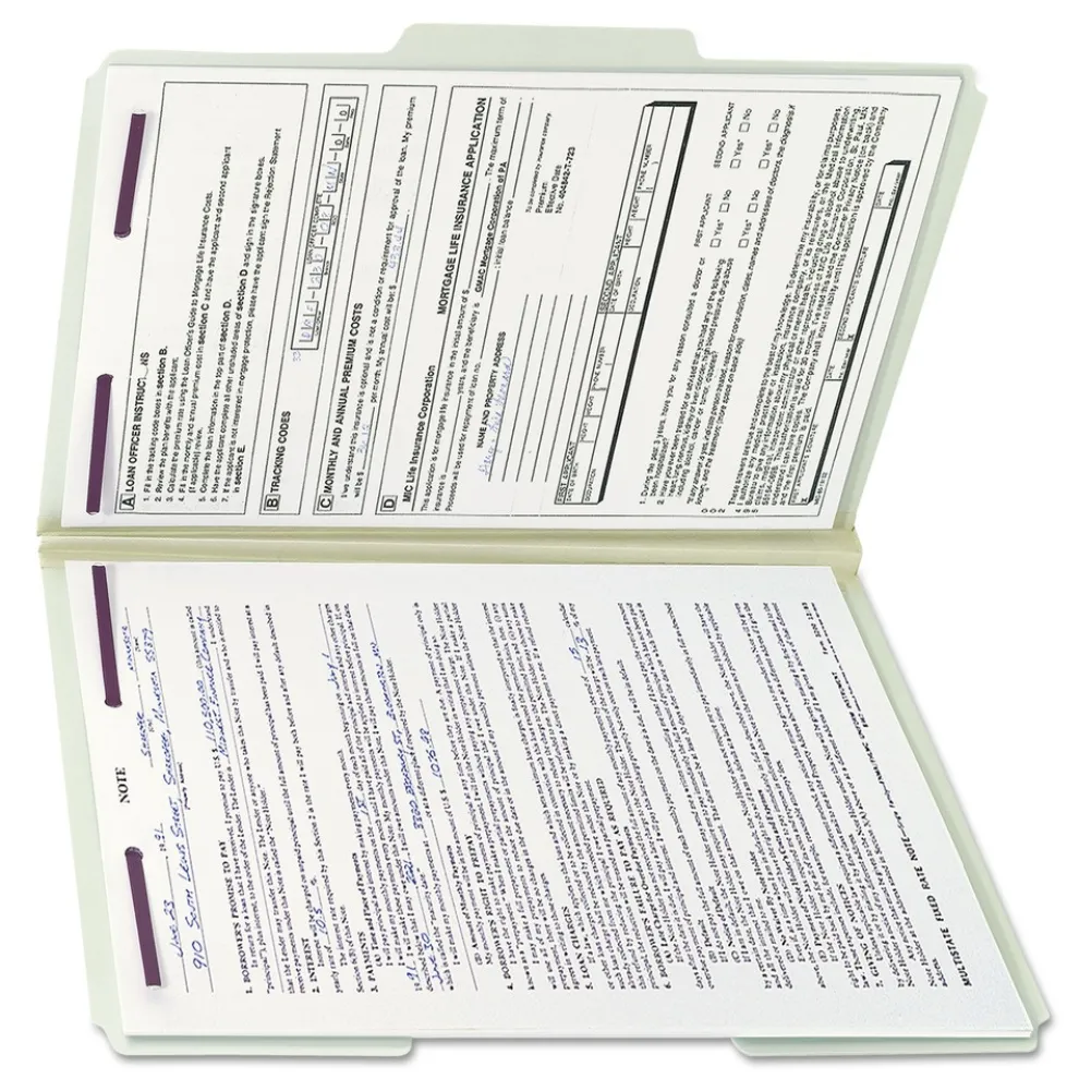 Smead 1 in. Expansion Recycled Pressboard 1/3-Cut Tab Fastener Folders with Two SafeSHIELD Fasteners - Legal Size/Gray-Green (25/Box)
