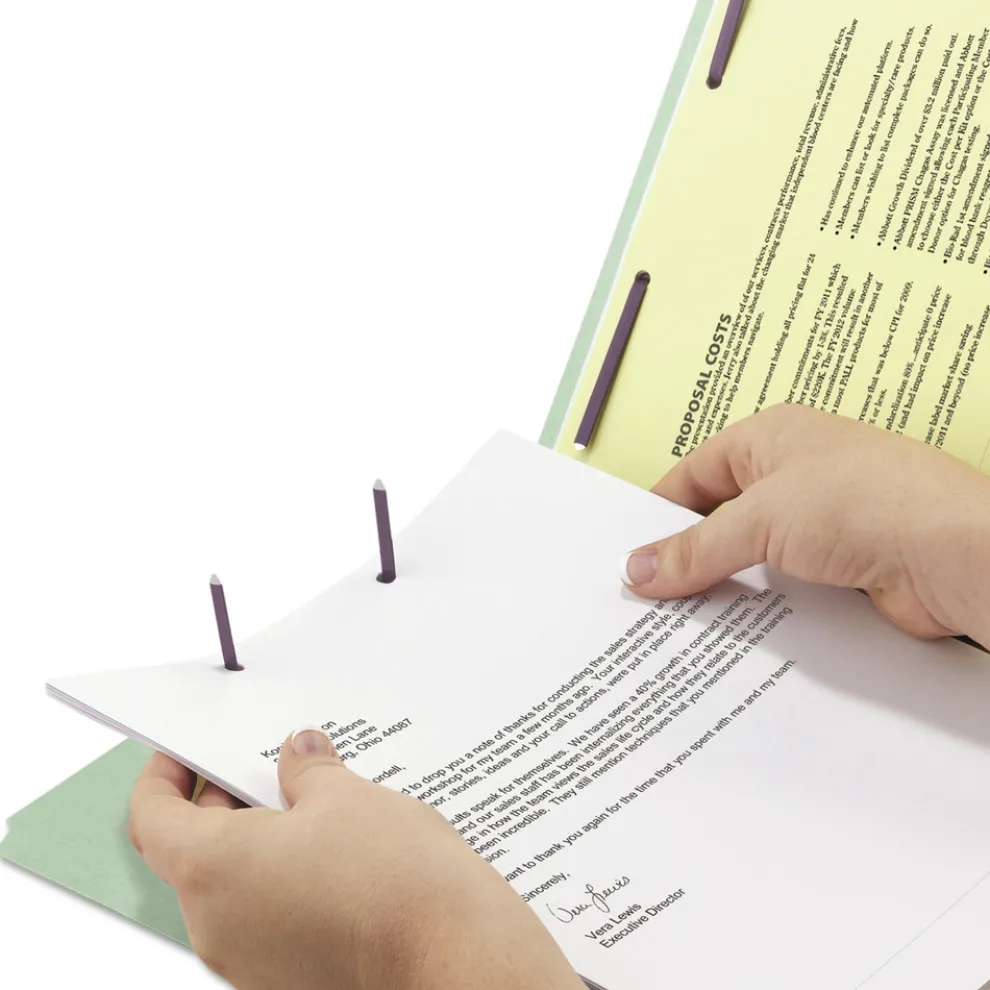 Smead 3 in. Expansion End Tab Pressboard Classification Folders with 2 SafeSHIELD Coated Fasteners - Letter Size/Gray-Green (25/Box)