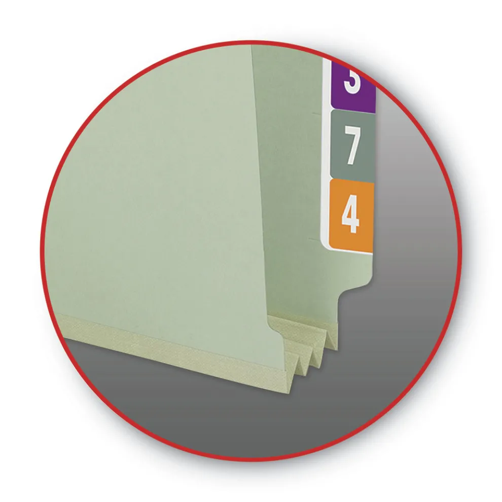 Smead 3 in. Expansion End Tab Pressboard Classification Folders with 2 SafeSHIELD Coated Fasteners - Letter Size/Gray-Green (25/Box)