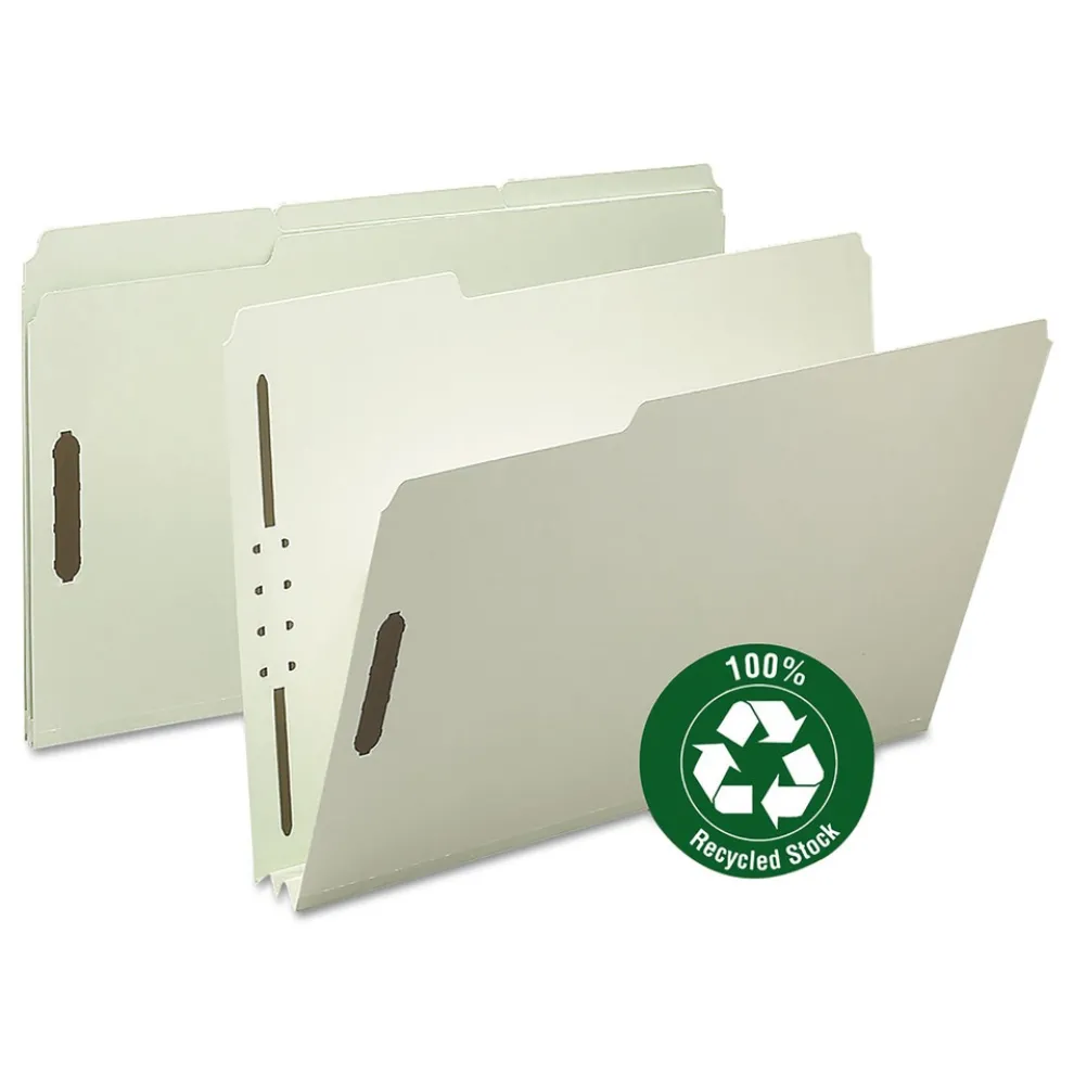 Smead 2 in. Expansion Recycled Pressboard Fastener Folders - Gray-Green Exterior/Legal Size (25/Box)