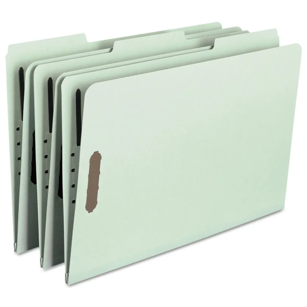 Smead 1 in. Expansion 2 Fasteners Legal Size Recycled Pressboard Fastener Folders - Gray-Green Exterior (25/Box)