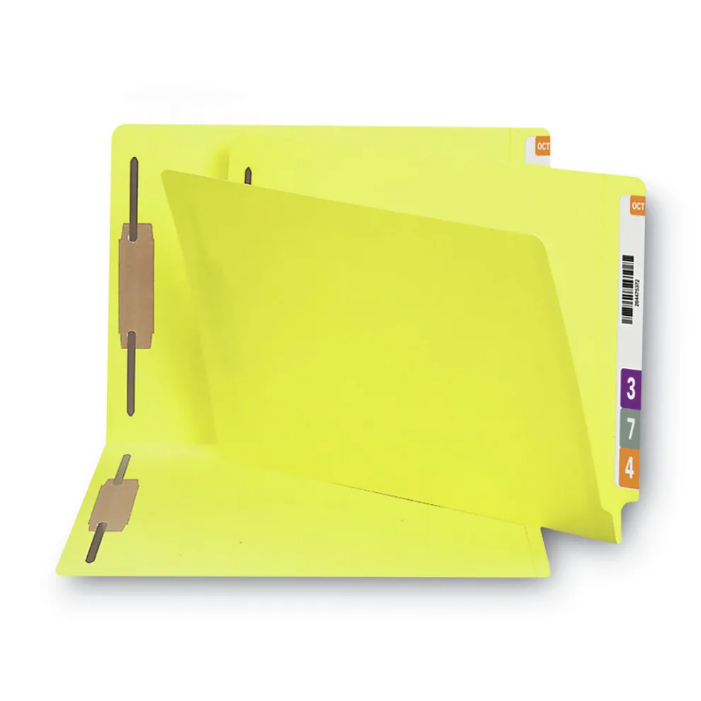 Smead 0.75 in. Expansion 2 Fasteners Legal Size Heavyweight Colored End Tab Fastener Folders - Yellow Exterior (50/Box)