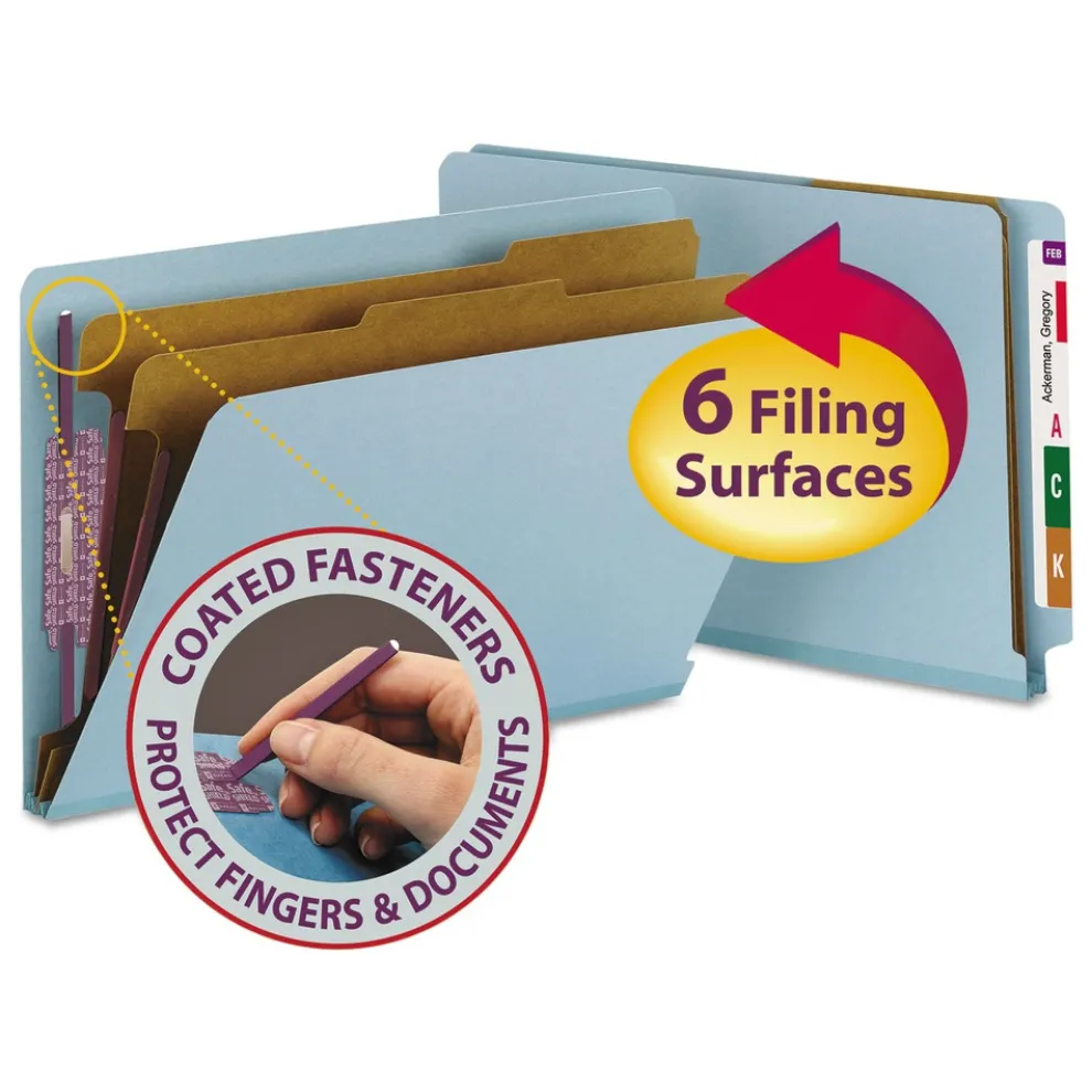 Smead 2 in. Expansion End Tab Pressboard Classification Folders - Blue/Legal Size (10/Box)