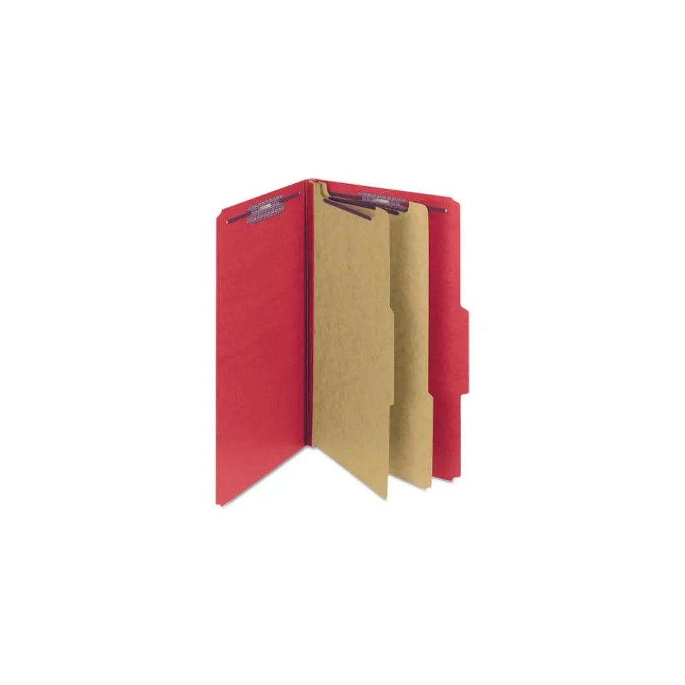 Smead Six SafeSHIELD Fasteners 2 Dividers Legal Size Six-Section Pressboard Top Tab Classification Folders - Bright Red (10/Box)