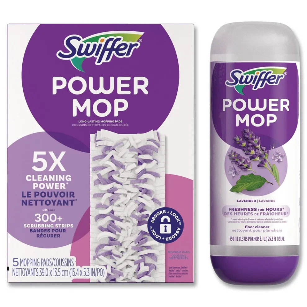Swiffer 25.3 oz PowerMop Cleaning Solution and Pads Refill Pack - Lavender (4/Carton)