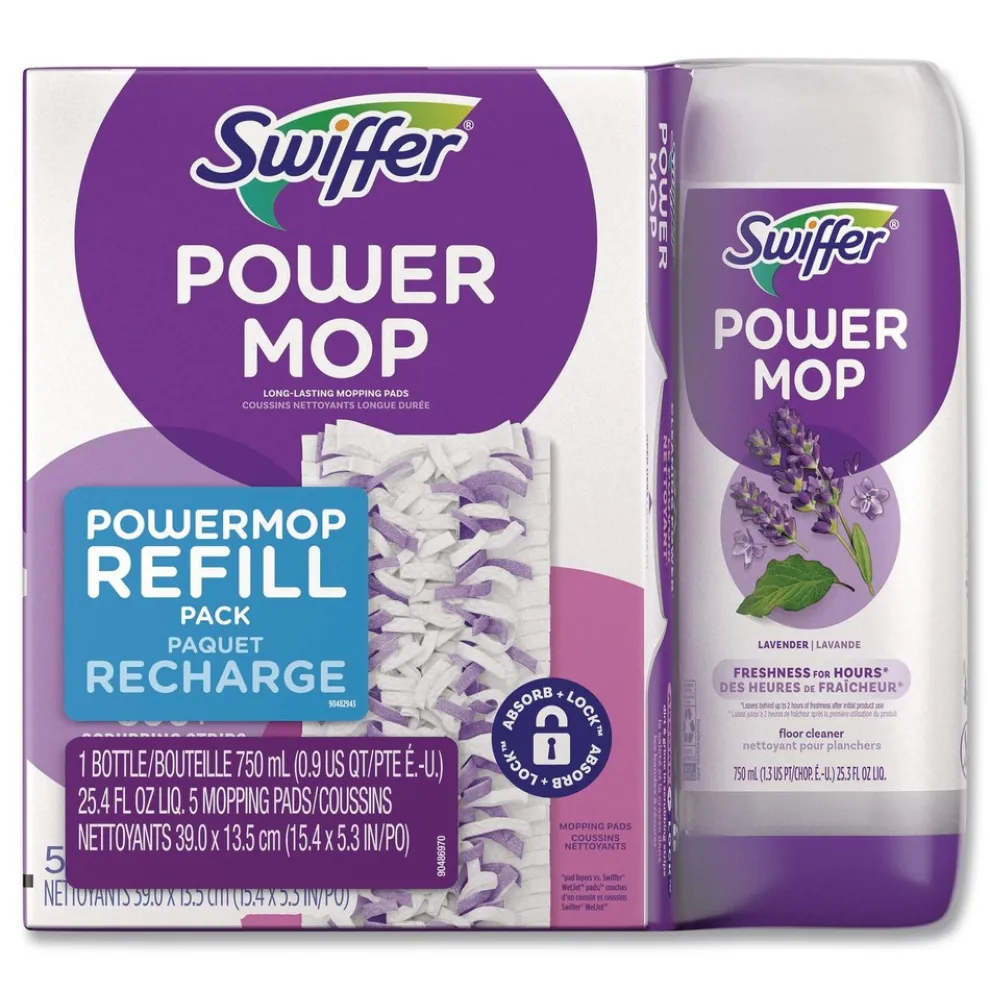 Swiffer 25.3 oz PowerMop Cleaning Solution and Pads Refill Pack - Lavender (4/Carton)