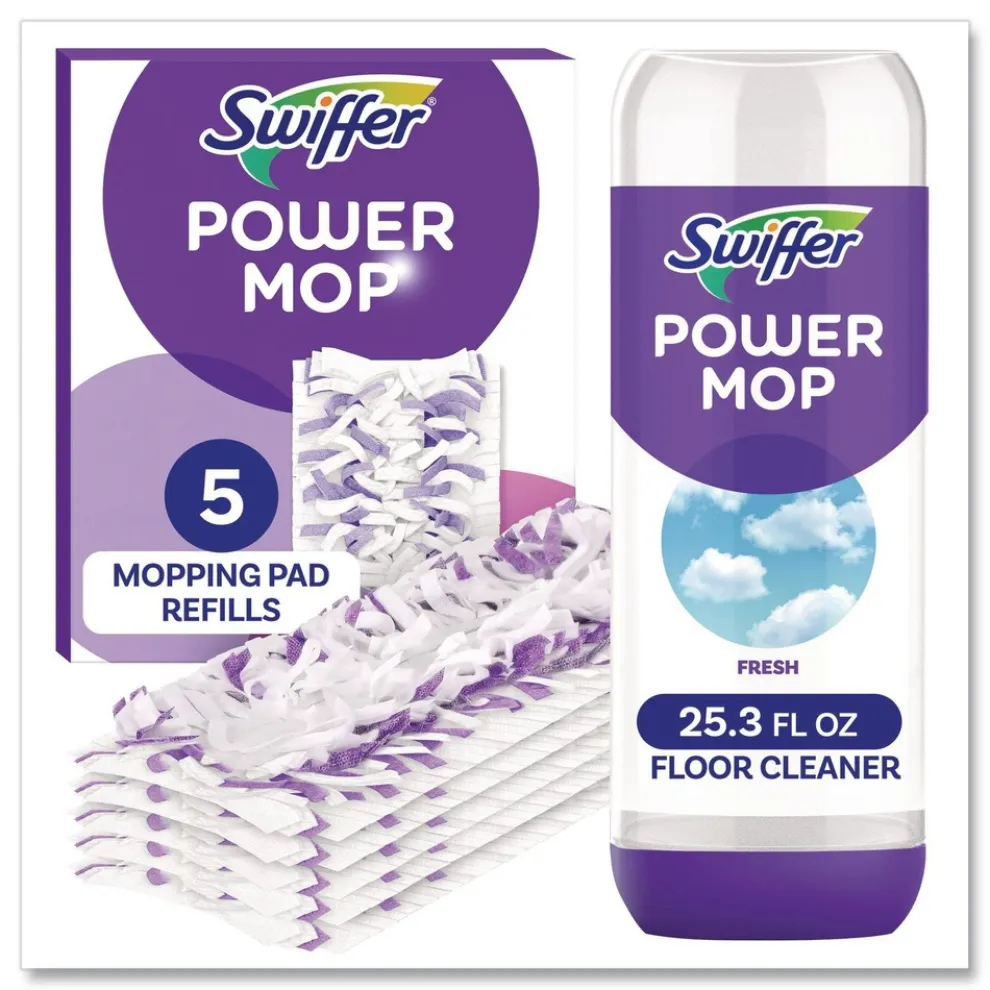 Swiffer 25.3 oz PowerMop Cleaning Solution and Pads Refill Pack - Lavender (4/Carton)