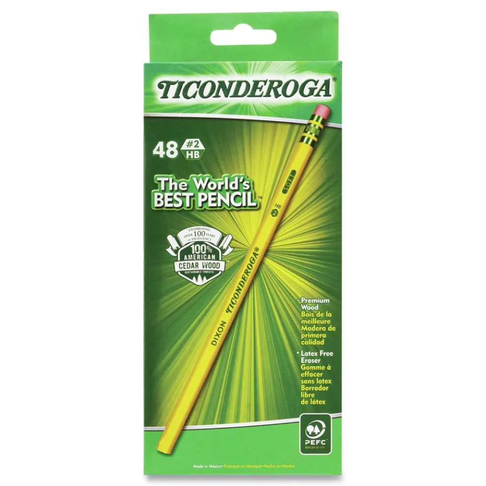 Ticonderoga HB (#2) Pencils - Black Lead, Yellow Barrel (48/Pack)