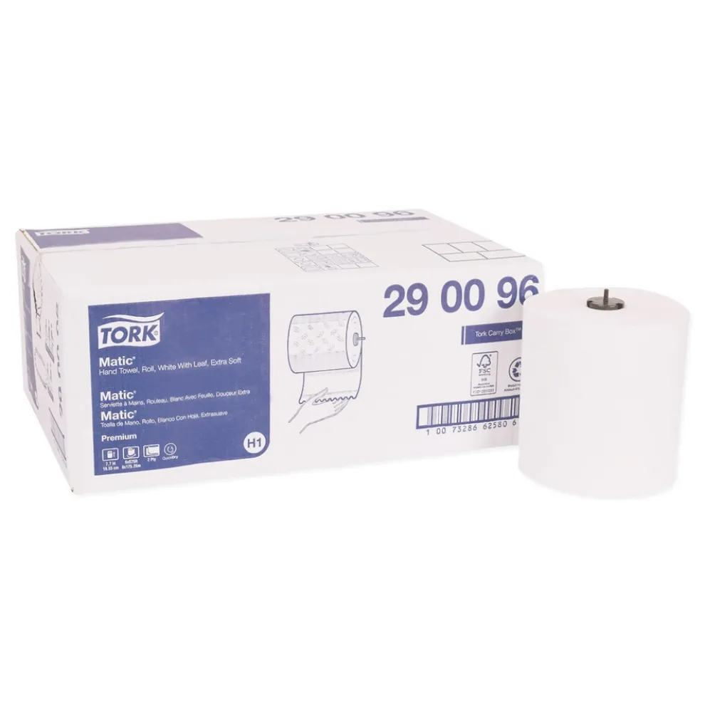 Tork 290096 Premium Matic 7.7 in. x 575 ft. 2-Ply Extra Soft Hand Towel Roll - White (6/Carton)