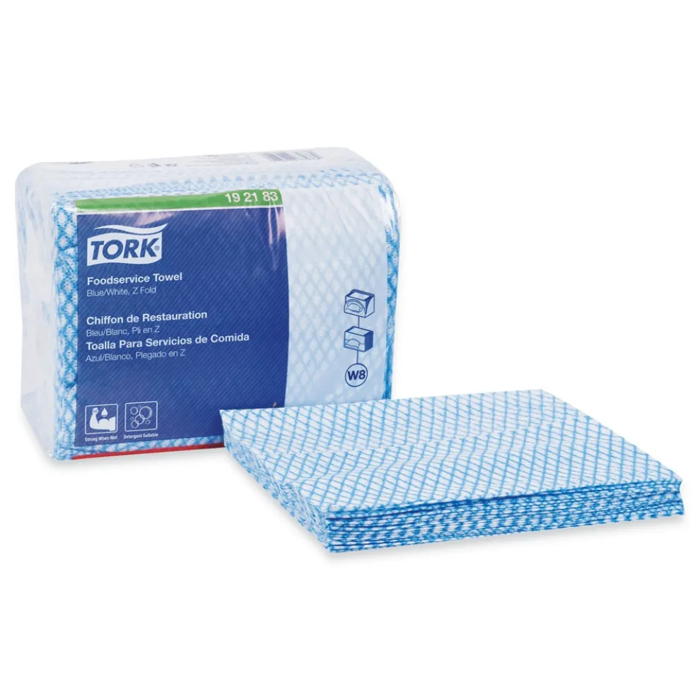 Tork 11.75 x 14.75 1-Ply Small Pack Foodservice Cloth - Blue/White/Unscented (4/Carton)