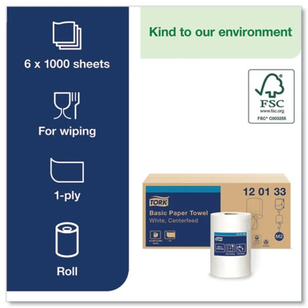 Tork Advanced 1-Ply 8.25 in. x 11.8 in. Centerfeed Hand Towels - White (6/Carton)