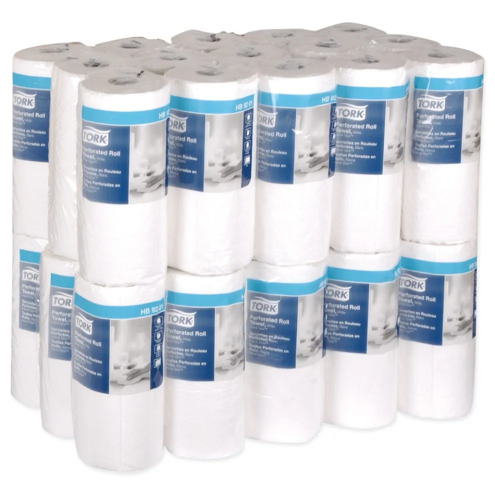 Tork HB9201 Handi-Size 2-Ply 11 in. x 6.75 in. Perforated Roll Towels - White (120/Roll, 30/Carton)