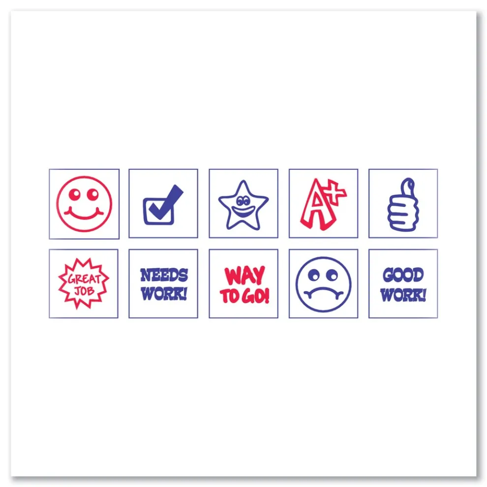 Trodat Printy 10-in-1 0.63 in. Diameter Self-Inking Teacher Stamp - Blue/Red