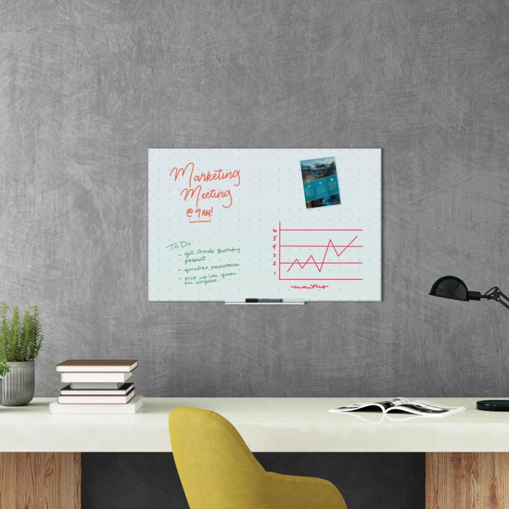 U Brands 35 in. x 23 in. Floating Glass Ghost Grid Dry Erase Board - White