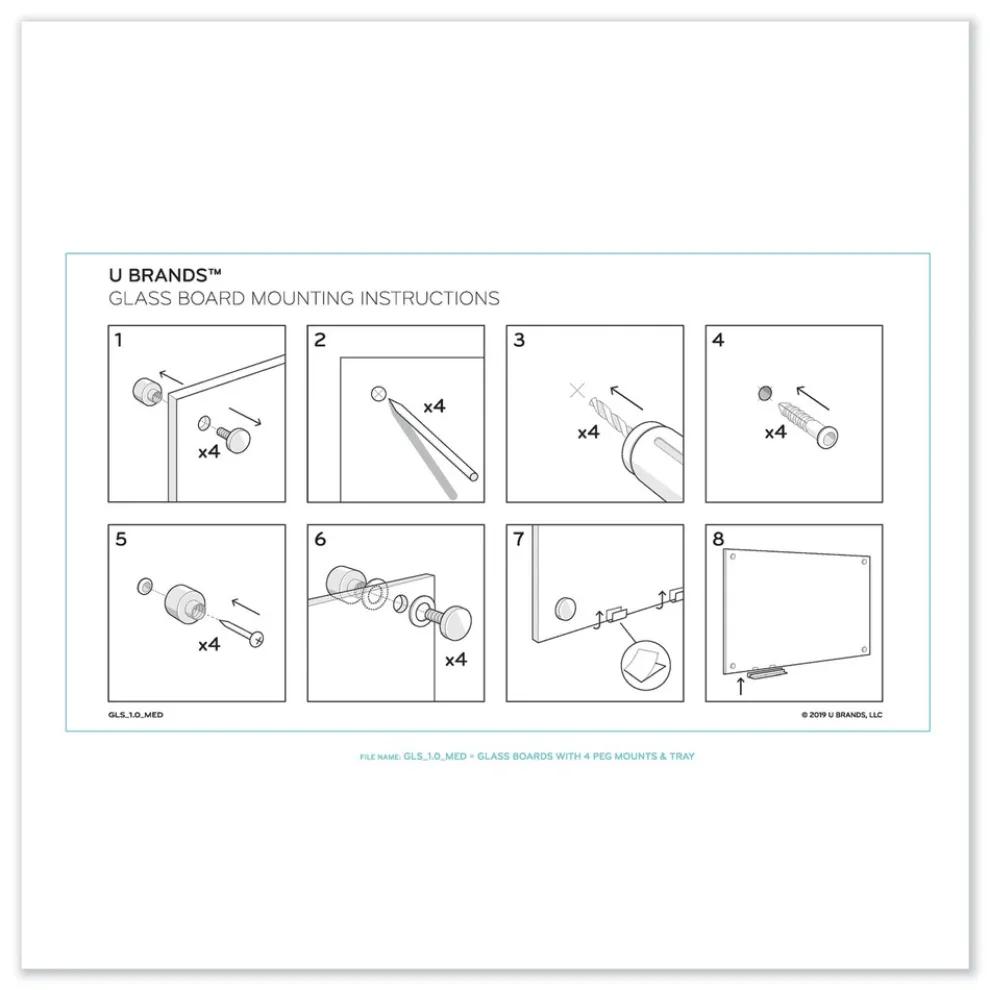 U Brands 35 in. x 35 in. Magnetic Glass Dry Erase Board Value Pack - Frosted White