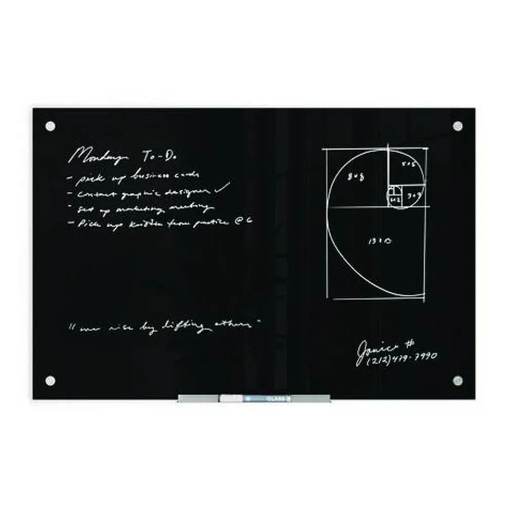 U Brands 35 x 23 Glass Dry Erase Board - Black Surface