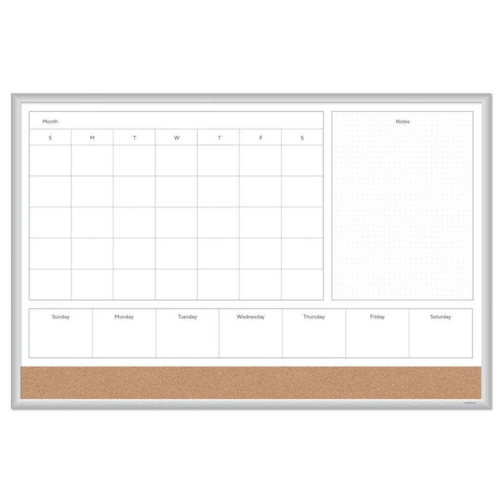 U Brands 4N1 35 x 23 Magnetic Dry Erase Combo Board - Tan/White Surface/Silver Aluminum Frame