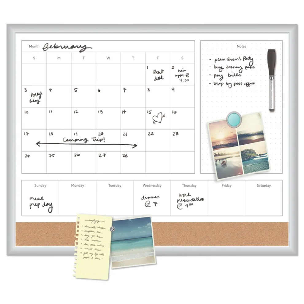U Brands 4N1 35 x 23 Magnetic Dry Erase Combo Board - Tan/White Surface/Silver Aluminum Frame