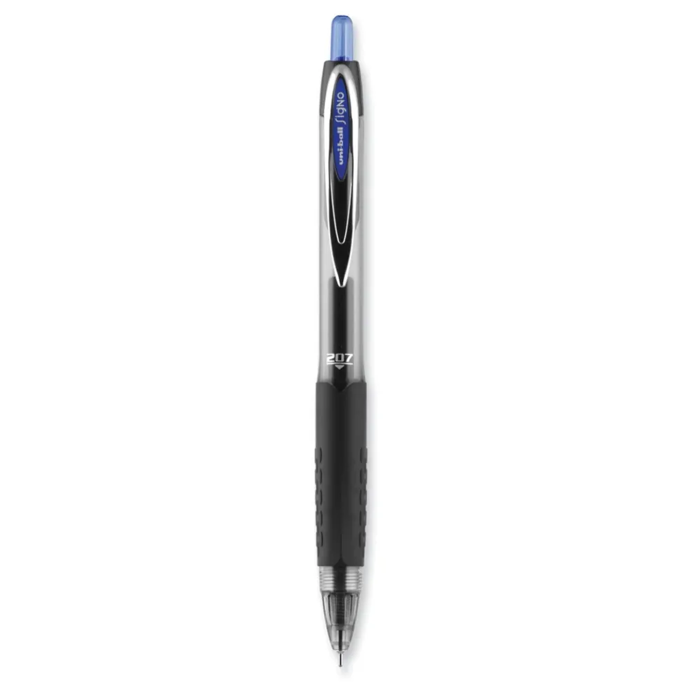 uni-ball Signo 207 Medium 0.7 millimeter Retractable Needle Point Gel Pen - Blue Ink/Clear/Black/Blue Barrel (1-Dozen)