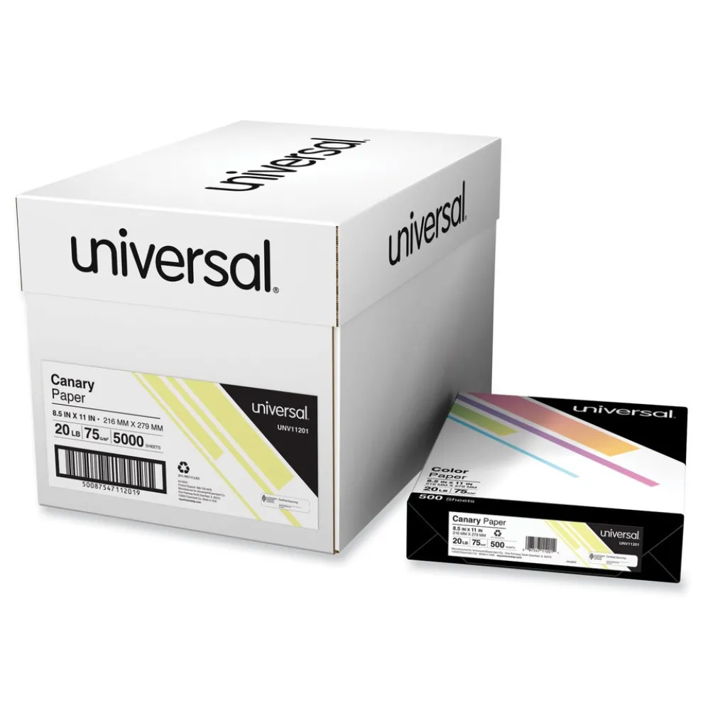 Universal 8.5 in. x 11 in. 20 lbs. Bond Weight Deluxe Colored Paper - Canary (10 Reams/Carton)