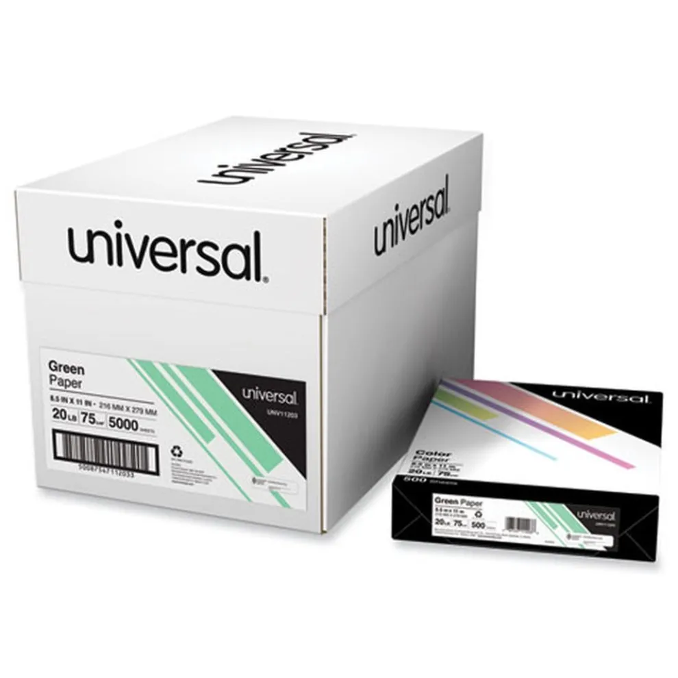 Universal 8.5 in. x 11 in. 20 lbs. Bond Weight Deluxe Colored Paper - Green (10 Reams/Carton)