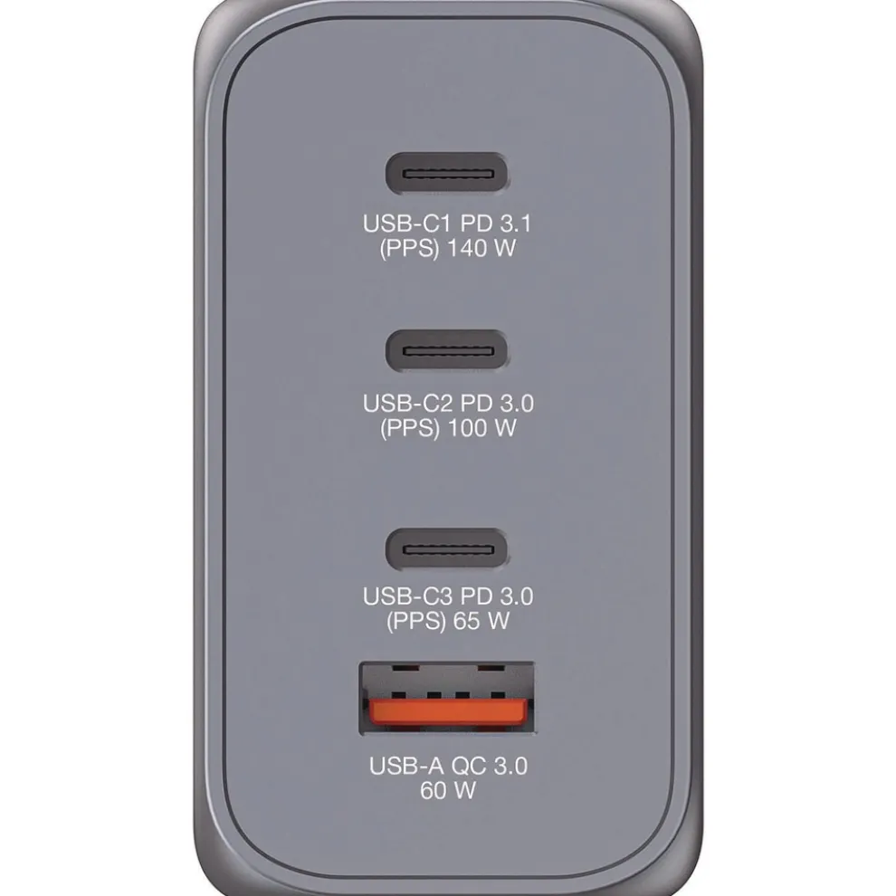 Verbatim 240 Watts 4-Port GaN Wall Charger - Black/Gray
