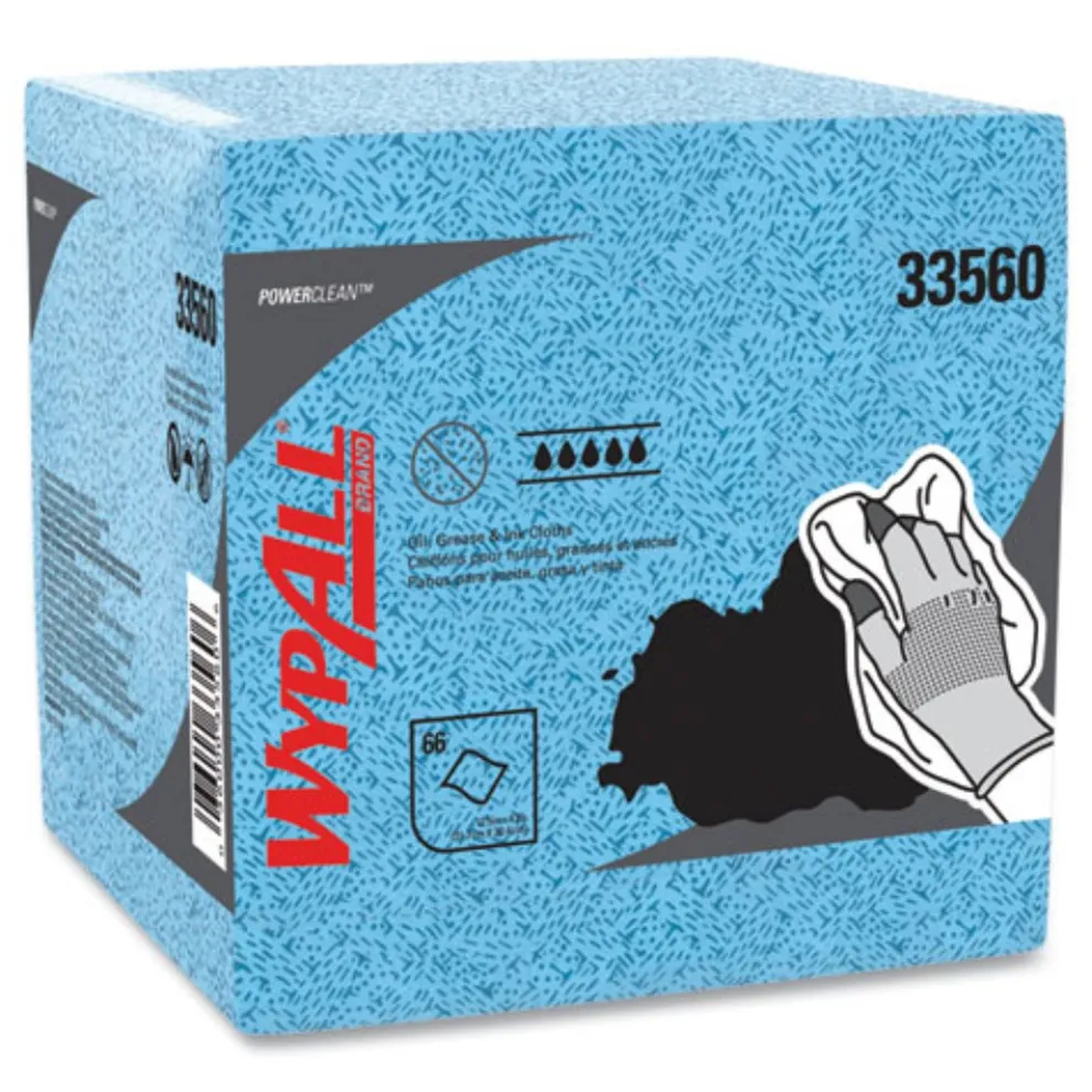 WypAll 12.5 in. x 12 in. 1/4 Fold Grease and Ink Cloths Power Clean Oil - Blue (66/Box, 8 Boxes/Carton)