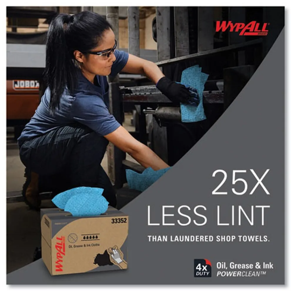 WypAll 12.5 in. x 12 in. 1/4 Fold Grease and Ink Cloths Power Clean Oil - Blue (66/Box, 8 Boxes/Carton)