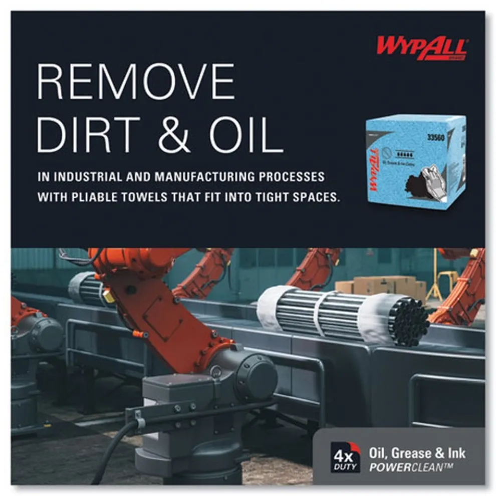 WypAll 12.5 in. x 12 in. 1/4 Fold Grease and Ink Cloths Power Clean Oil - Blue (66/Box, 8 Boxes/Carton)