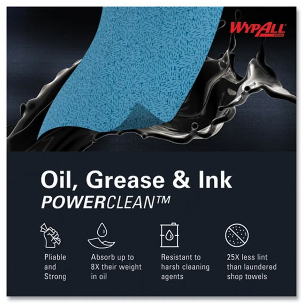 WypAll 12.5 in. x 12 in. 1/4 Fold Grease and Ink Cloths Power Clean Oil - Blue (66/Box, 8 Boxes/Carton)