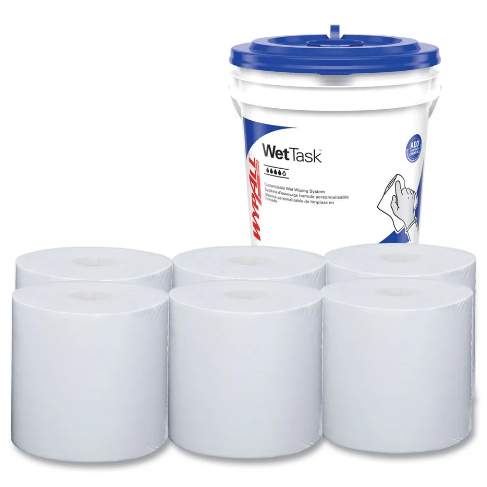 WypAll 12 in. x 6 in. Power Clean Wipers for WetTask Customizable Wet Wiping System with 1 Bucket - Unscented (300/Carton)