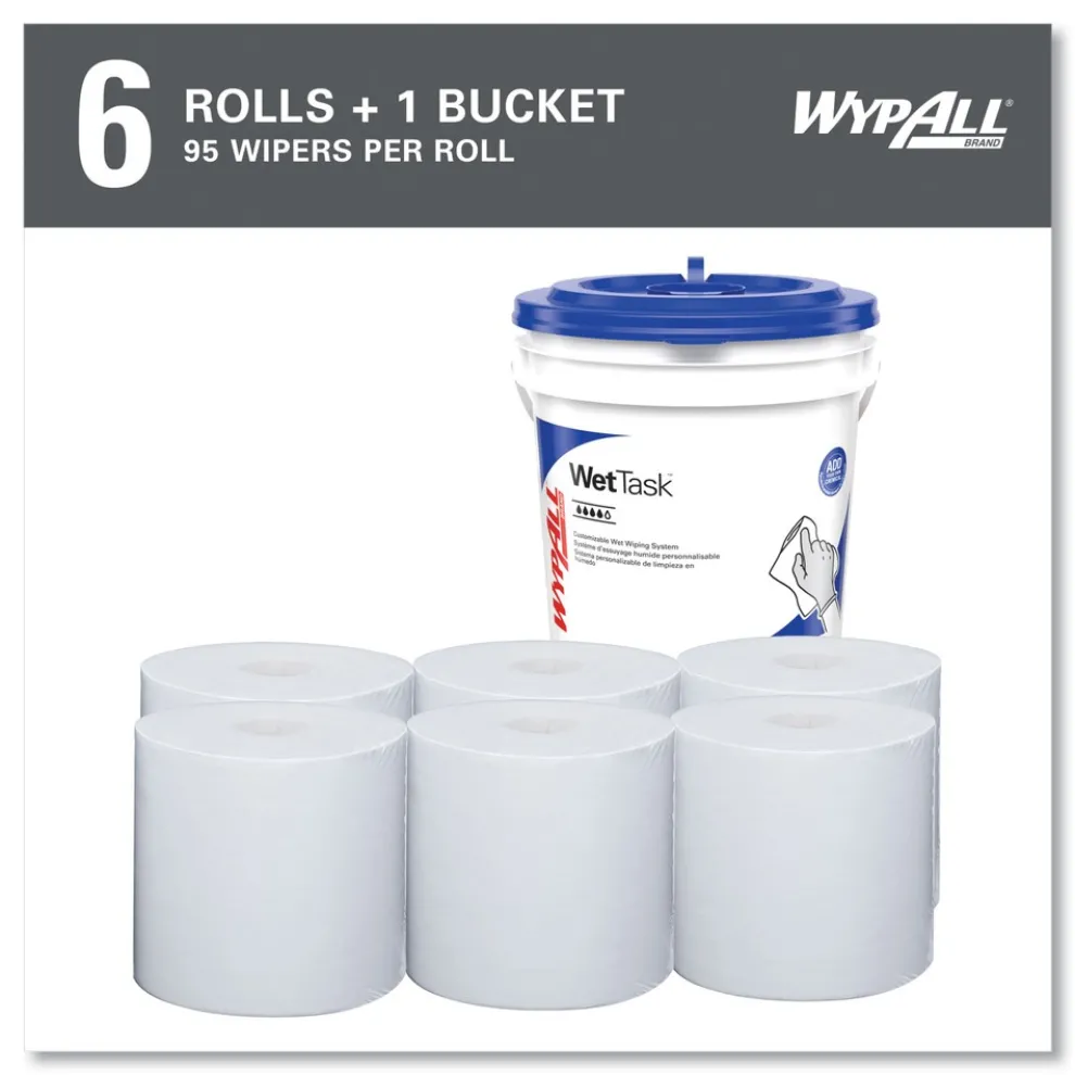 WypAll 12 in. x 6 in. Power Clean Wipers for WetTask Customizable Wet Wiping System with 1 Bucket - Unscented (300/Carton)