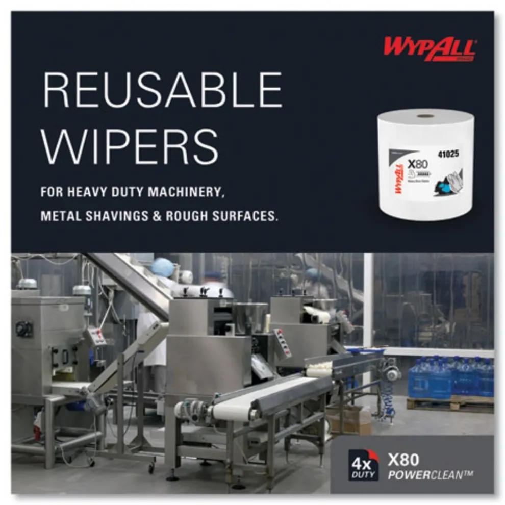 WypAll 12.4 in. x 12.2 in. Power Clean Jumbo Roll X80 Heavy Duty Cloths - White (475/Roll)