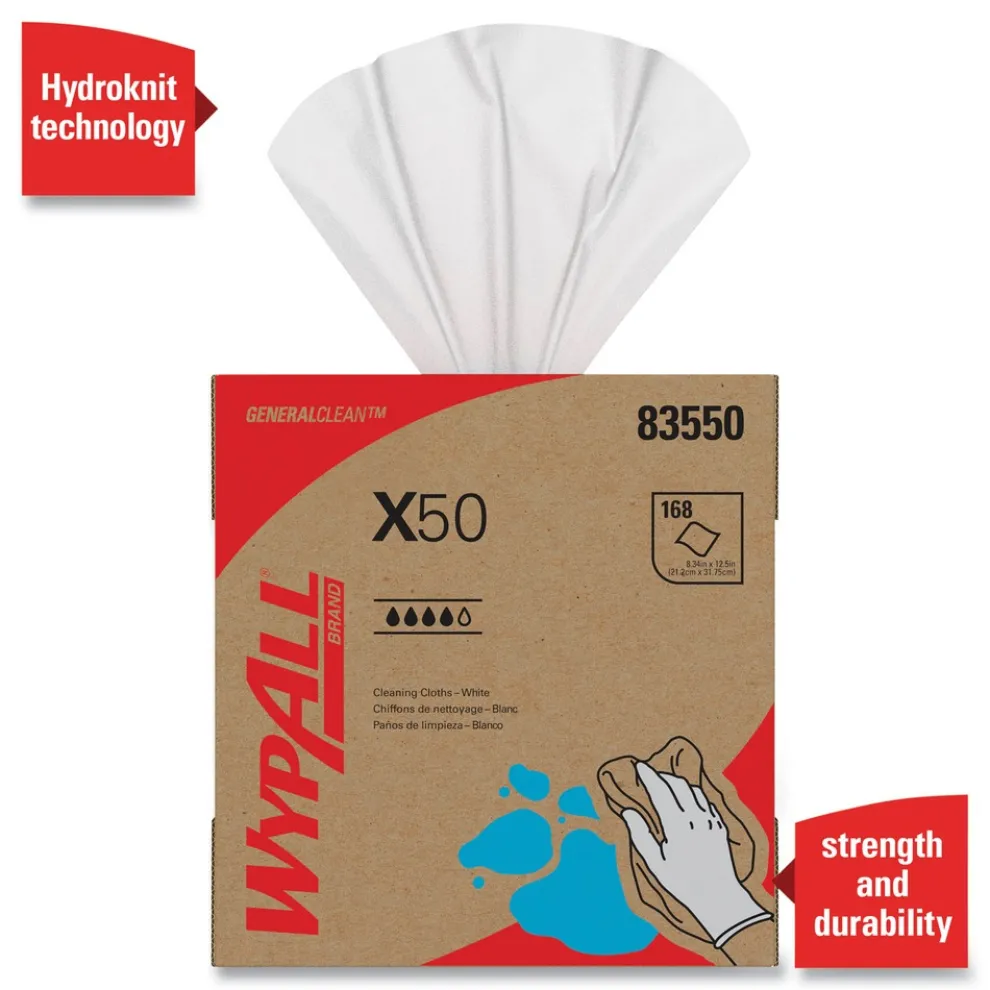 WypAll X50 9-1/10 in. x 12-1/2 in. Cloth Pop-Up Box - White (176/Box 10 Boxes/Carton)